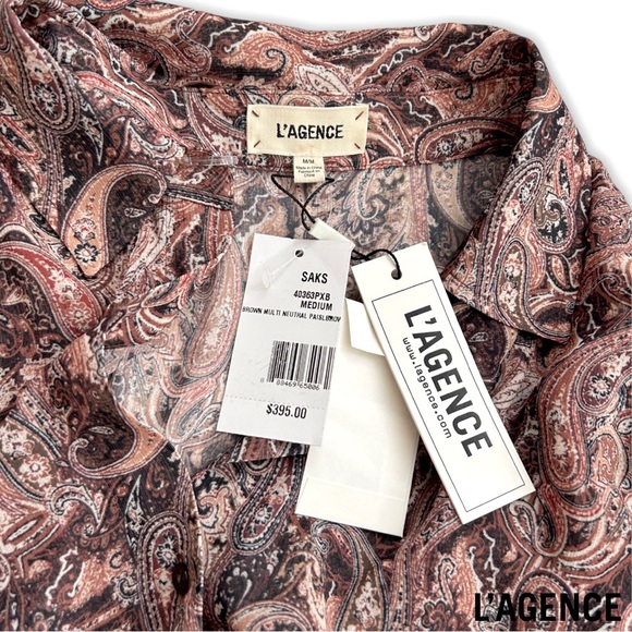 L’AGENCE **NWT** Laurent Blouse In Brown Multi Neutral Paisley - Picture 9 of 12